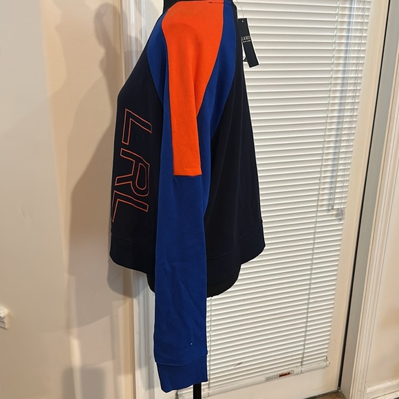 Lauren Crewneck Logo Front Color Block Long Sleeves Cropped Relaxed Sweatshirt - Picture 3 of 7
